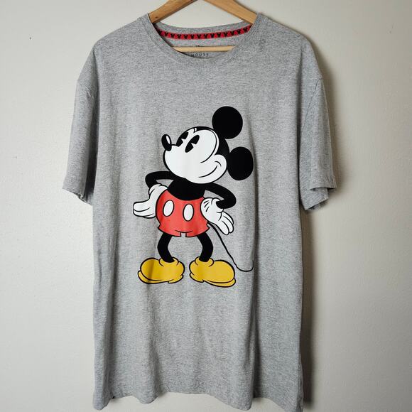 Disney Mickey Mouse Men's Short Sleeve T-Shirt Gray X-Large  Felt Logo - Picture 1 of 10
